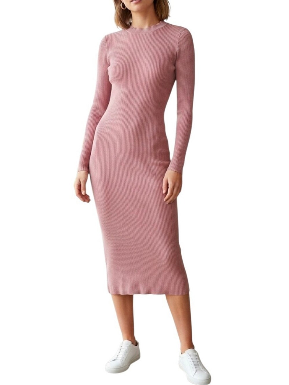 Wilfred Ribbed Long-Sleeve Midi Dress Size XSmall